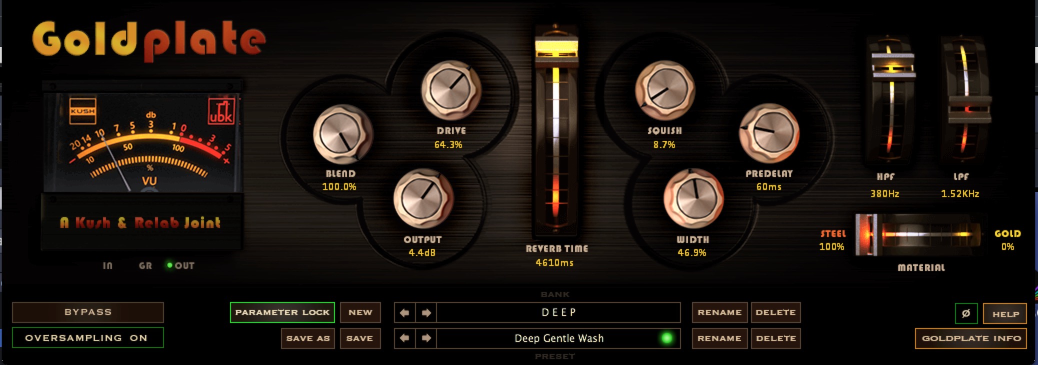 GOLDPLATE DYNAMIC PLATE REVERB by The House of Kush Interface