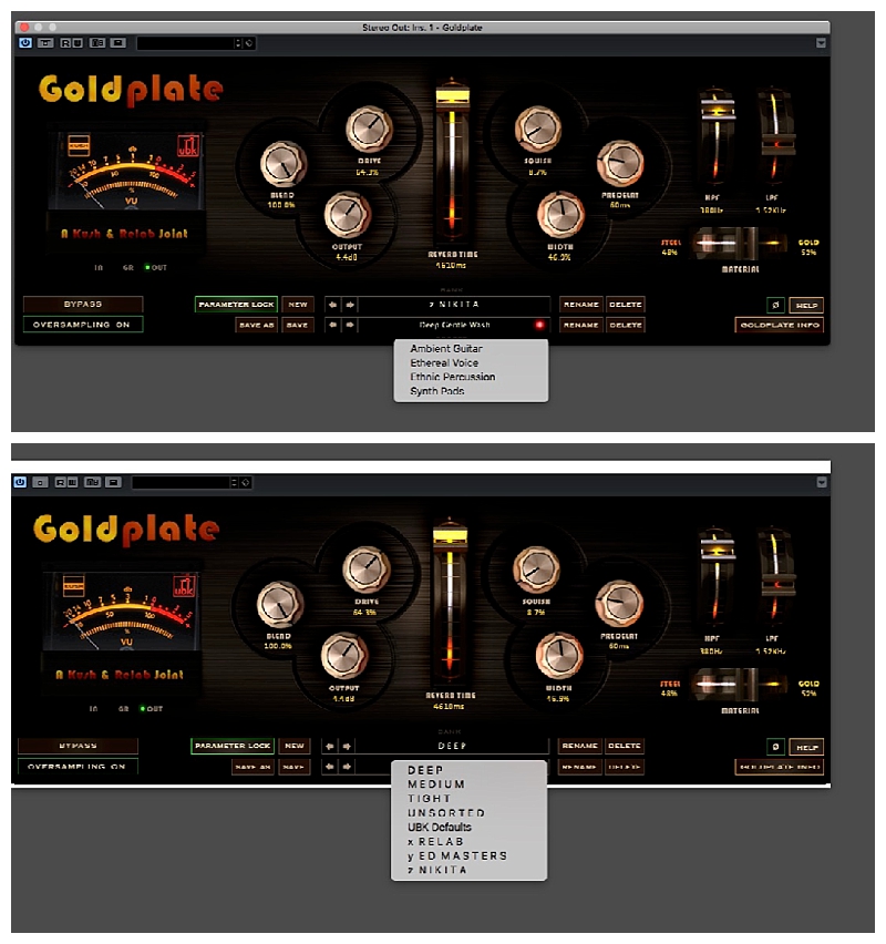 GOLDPLATE DYNAMIC PLATE REVERB by The House of Kush Selected Presets