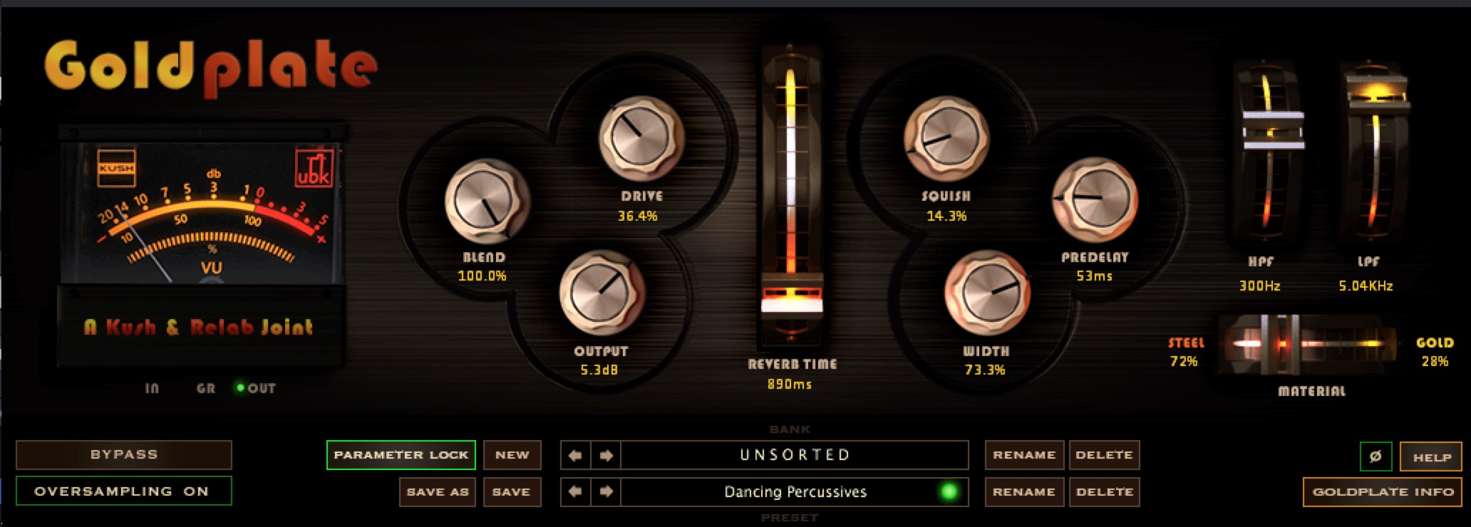 GOLDPLATE DYNAMIC PLATE REVERB by The House of Kush UI