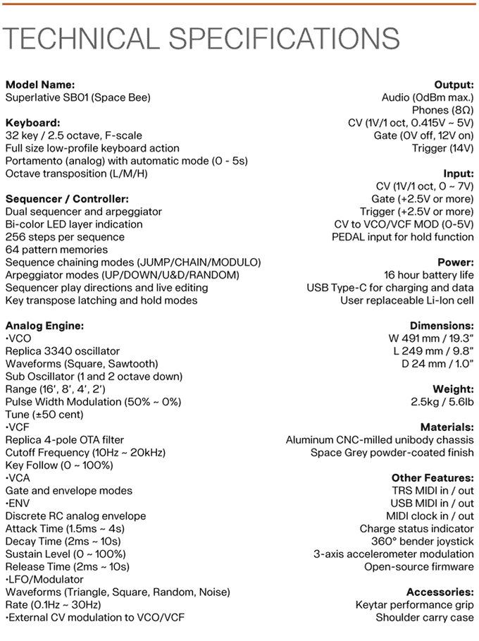 SB01 Technincal Specs