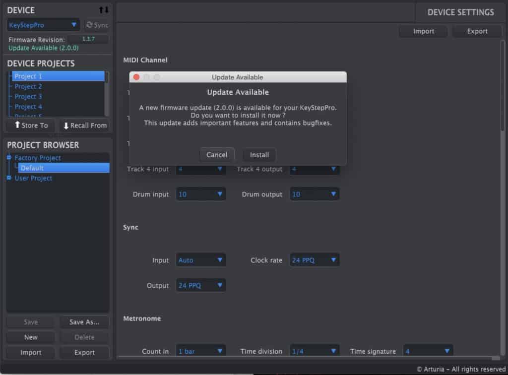 KeyStep Pro to Version 2.0 MIDI Control Center
