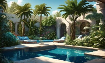 poolside paradise with lush plants