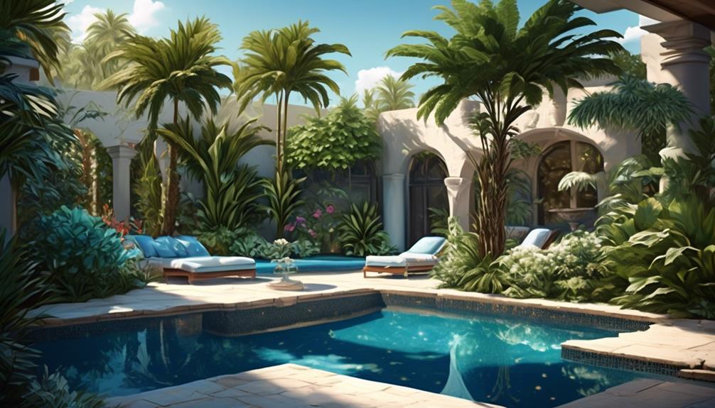 poolside paradise with lush plants