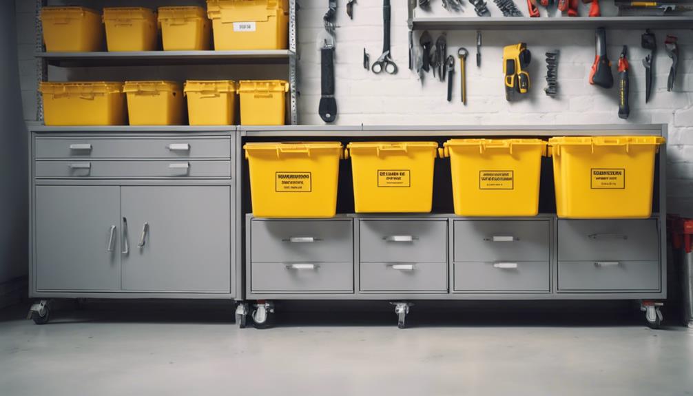 bright yellow hook on bins