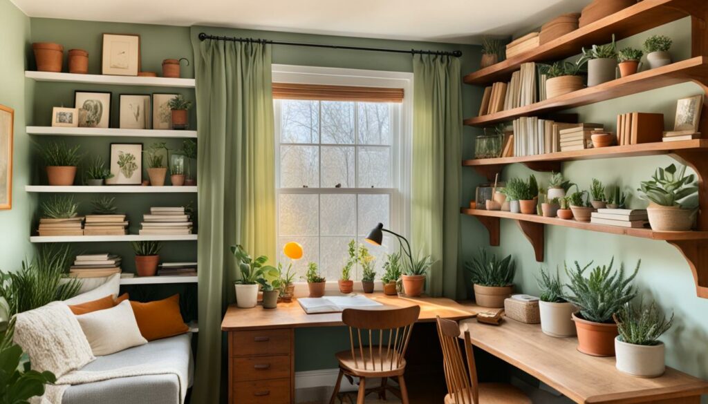 cozy color palettes in cottagecore home office decor