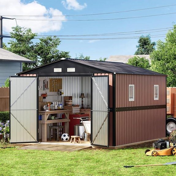 10x12 ft Outdoor Metal Storage Shed with Doors