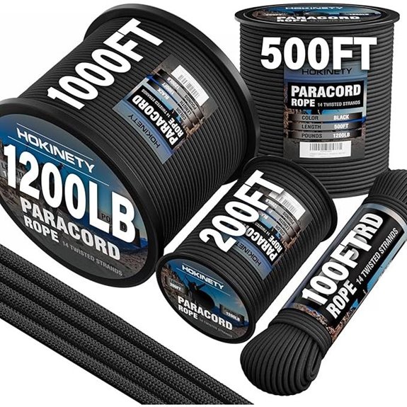 1200ft Black Paracord Rope for Camping and DIY