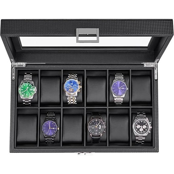 BEWISHOME 12-Slot Watch Case with Glass Lid
