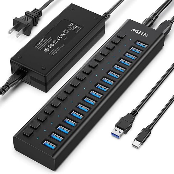 AGEEN 16-Port USB 3.2 Hub with Surge Protection