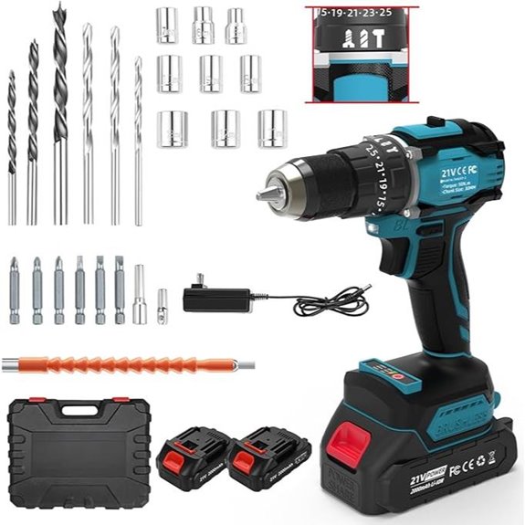 21V Cordless Power Drill Set with 2 Batteries