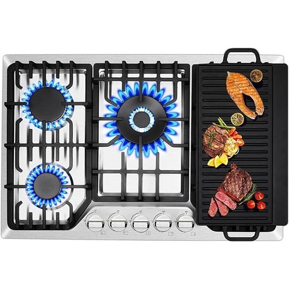 30-Inch Gas Cooktop with Griddle 5 SABAF Burners