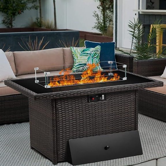 Propane Fire Pit Table 44-Inch Gas Brown Glass Top