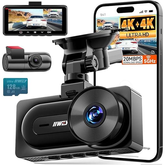 IIWEY 4K Dash Cam with GPS WiFi 128G SD