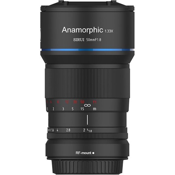 15 Best Cinema Lenses for Filmmaking in 2026 3 SIRUI 50mm F1.8 1.33X S35 Anamorphic Lens for RF Mount Blue Flare