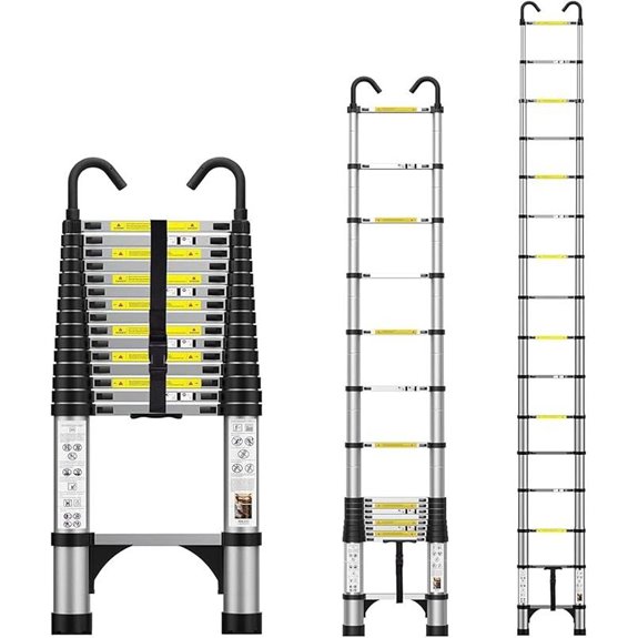 Telescoping Aluminum Ladder with Hooks and Stabilizers