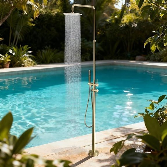 RBROHANT Gold Outdoor Freestanding Shower with Adjustable Height