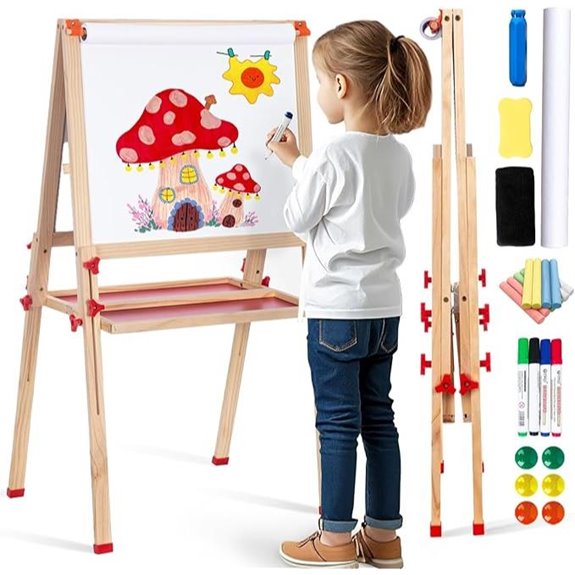 Wooden Adjustable Kids Easel with Paper Roll
