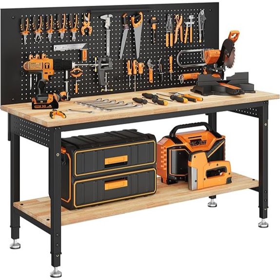 Adjustable Work Bench with Storage Lighting & Power Strip