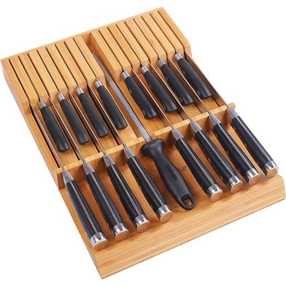 Utoplike Bamboo Knife Drawer Organizer (Knives Not Included)