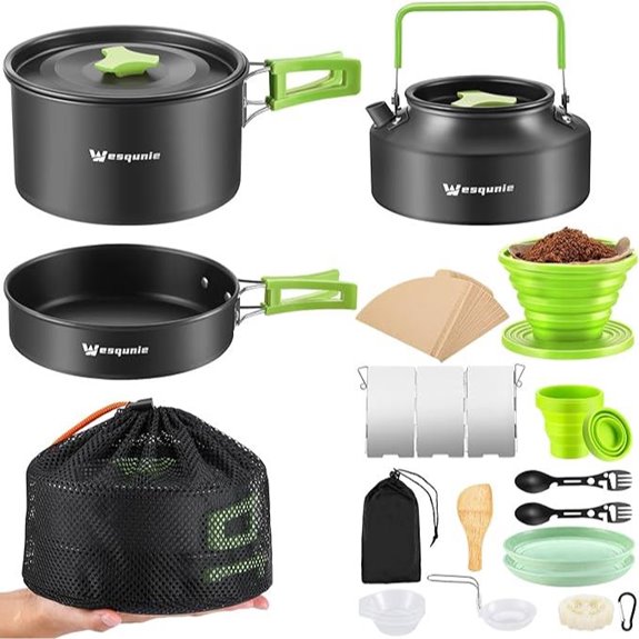 Camping Cookware Set with Non-Stick Pot and Kettle