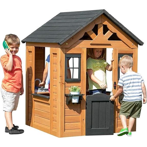 15 Best Outdoor Wooden Playhouses for Kids That Are Safe and Durable 13 Backyard Discovery Sweetwater Cedar Kids Playhouse Set