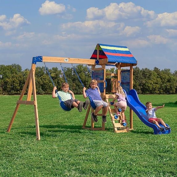 15 Best Wooden Backyard Playsets That Will Keep Kids Entertained All Summer 17 Backyard Discovery Bay Pointe Cedar Swing Set