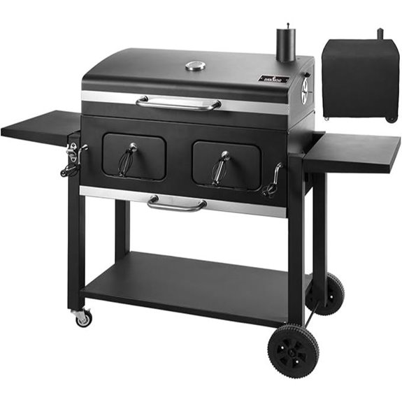 DNKMOR Charcoal Grill with Adjustable Trays and Side Tables