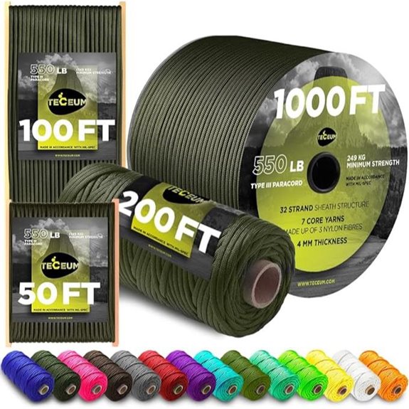 TECEUM 5/32 Paracord Rope 50-1000ft 45+ Colors