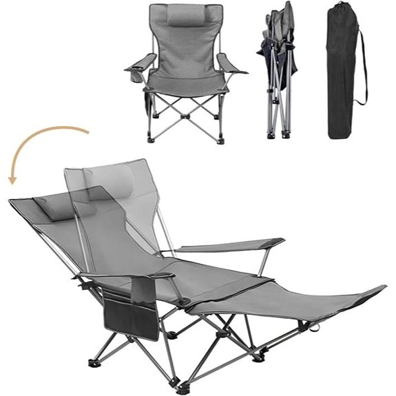 Reclining Camping Chair with Footrest and Padded Headrest