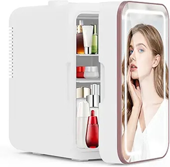 Mini Skincare Fridge with LED Light and Mirror