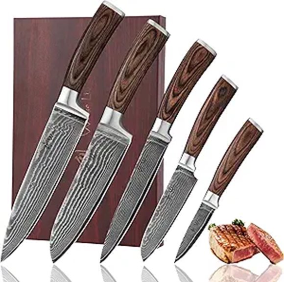 Wakoli Damascus 5-Piece Chef Knife Set with Pakkawood