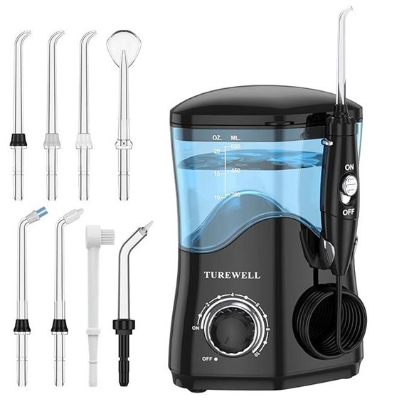 TUREWELL Dental Water Flosser with 8 Tips and 10 Settings
