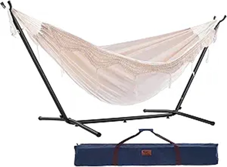 Vivere Double Cotton Hammock with Stand and Carry Bag