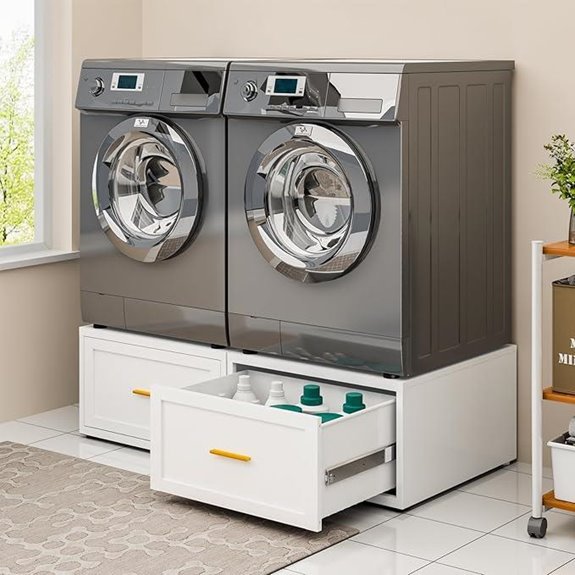 15 Best Laundry Pedestal Storage Solutions to Maximize Your Laundry Room Space 10 2-Pack Metal Washer Dryer Pedestals with Drawer