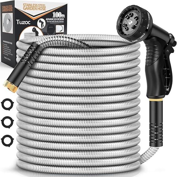 Heavy Duty 100FT Stainless Steel Garden Hose with Nozzle