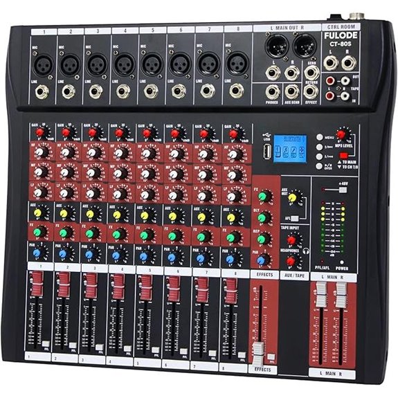 8-Channel Audio Mixer with Bluetooth and USB Recording
