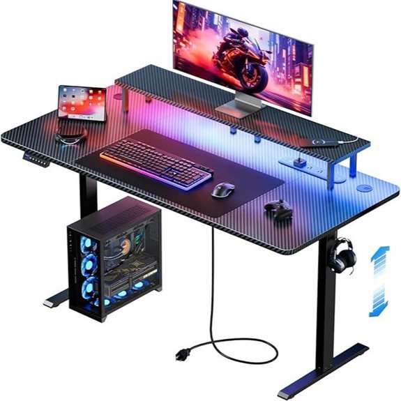 HLDIRECT Electric Sit-Stand Gaming Desk with LED Lights