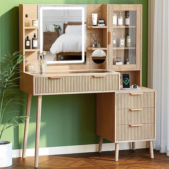 15 Best Lighted Vanity Tables That Will Elevate Your Beauty Routine 6 Fluted Vanity Desk with Mirror Lights Storage