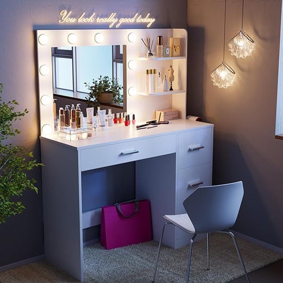 15 Best Lighted Vanity Tables That Will Elevate Your Beauty Routine 12 JUMMICO Vanity Desk with LED Mirror & Storage