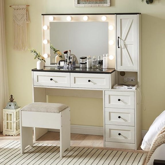 15 Best Lighted Vanity Tables That Will Elevate Your Beauty Routine 3 Farmhouse Vanity Makeup Desk with Lighting and Storage