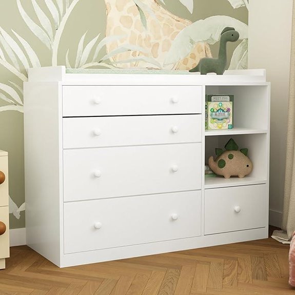 Changing Table Dresser with 5 Drawers and Shelves
