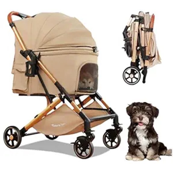 Pet Stroller with Folding & Mesh Entry for Small Dogs