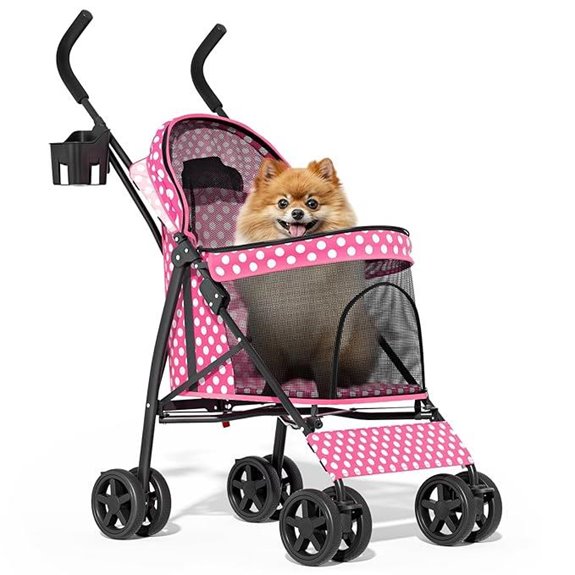 MoNiBloom 4-Wheel Pet Stroller with Mesh and Storage