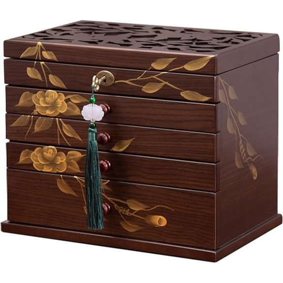 15 Best Leather Jewelry Organizers to Keep Your Accessories Stylishly Organized 16 Hand-drawn Rose Wooden Jewelry Box with Lock
