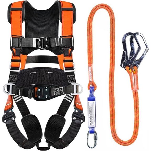 Fall Protection Safety Harness with Shock Absorbing Lanyard