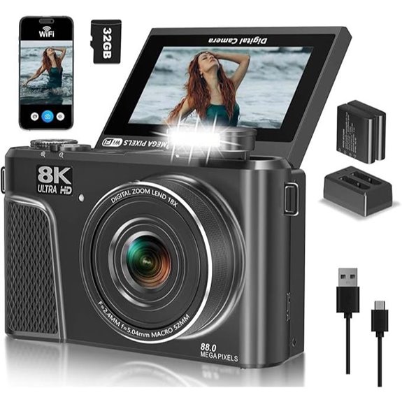8K Vlogging Camera with 88MP 3 Flip Screen