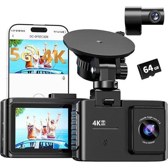 4K Dual Dash Cam with WiFi Night Vision 170° Wide Angle