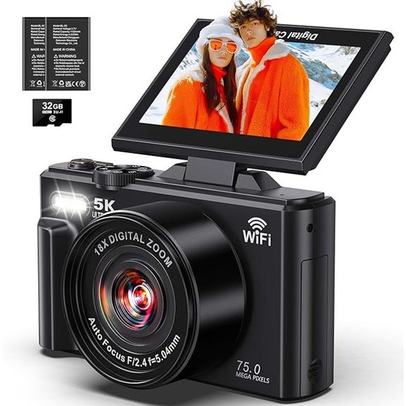 75MP 5K WiFi Vlogging Camera with Flip Screen