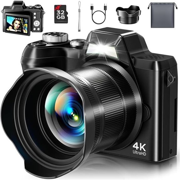 4K Vlogging Camera with 56MP 16X Zoom Flip Screen