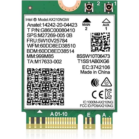Intel AX210 WiFi 6E Wireless Card with Bluetooth 5.3